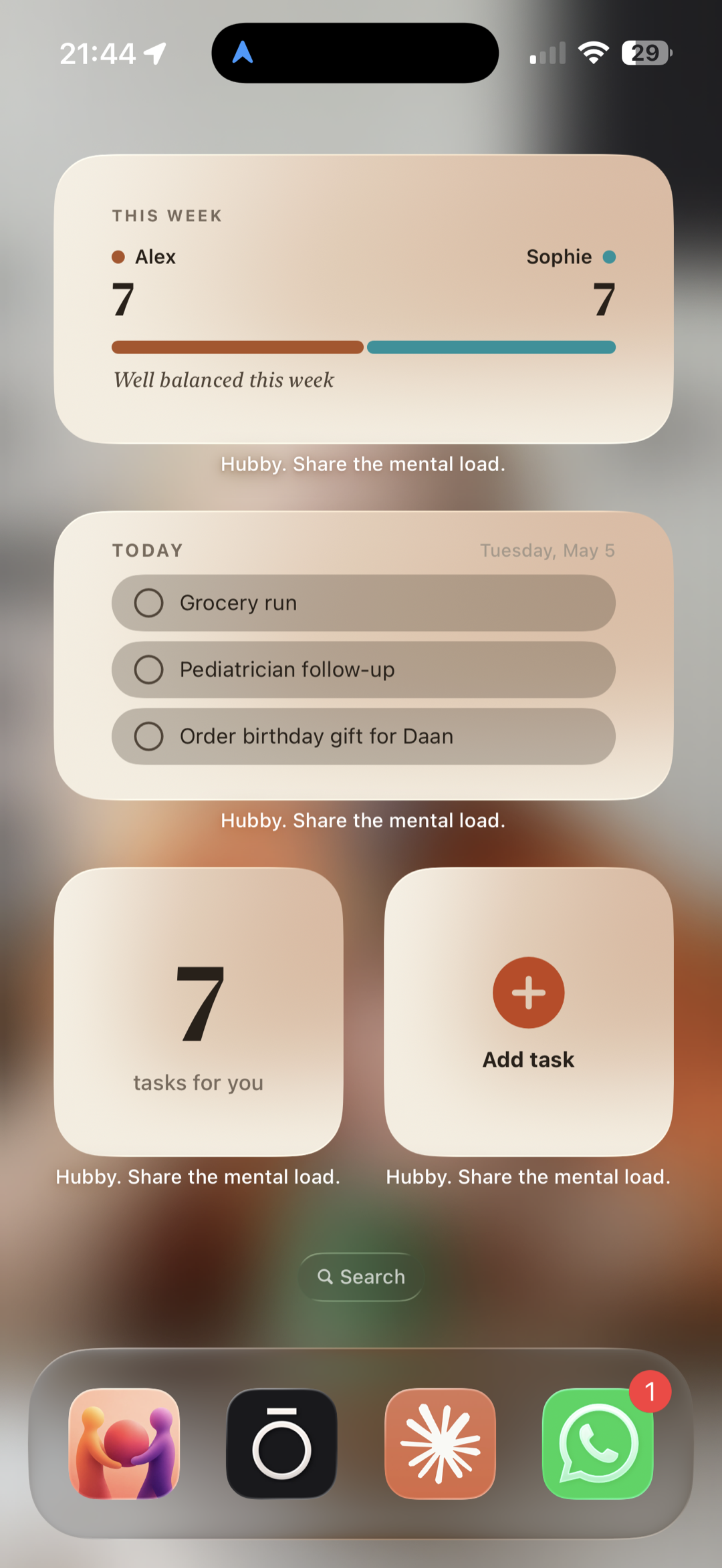 Hubby widgets on the iPhone home screen
